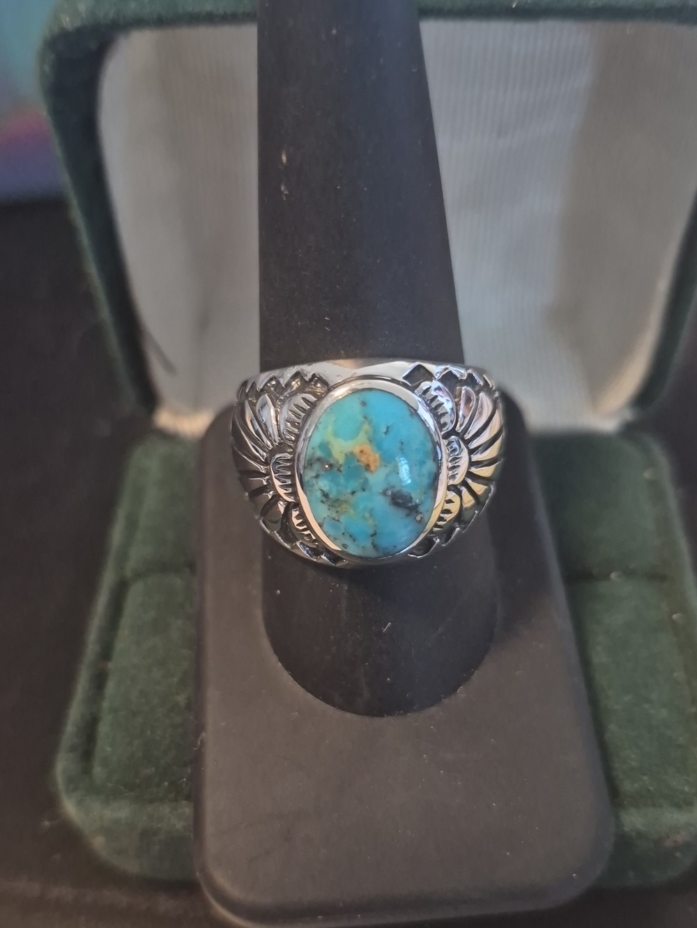 Turquoise Oval Stone Sterling Silver Women's Ring - Blue Turquoise